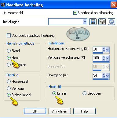 Instellingen Afbeeldingseffect - Naadloze herhaling