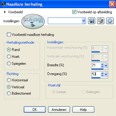 Instellingen Afbeeldingseffect -  Naadloze herhaling