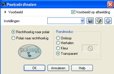 Instellingen Vervormingseffect - Poolcoördinaten