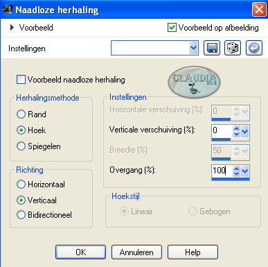 Instellingen Afbeeldingseffect - Naadloze herhaling