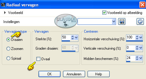 Instellingen Radiaal vervagen