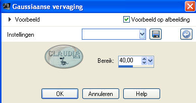 Instellingen Gaussiaanse vervaging