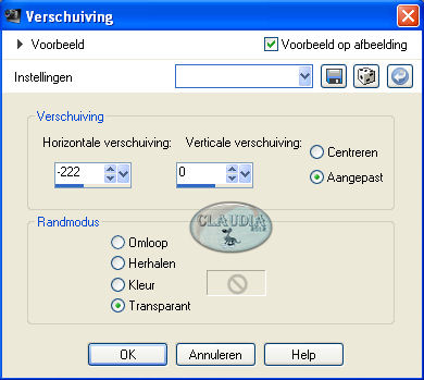 Instellingen Afbeeldingseffect - Verschuiving