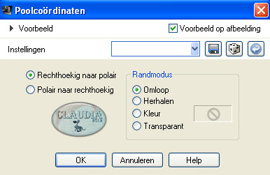 Instellingen Vervormingseffect - Poolcoördinaten
