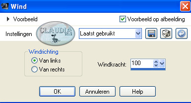Instellingen Vervormingseffect - Wind