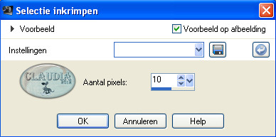 Instelling Inkrimpen van selectie