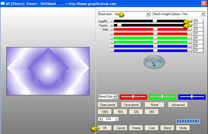 Instellingen filter AP [Distort] - Distort - ShiftMesh