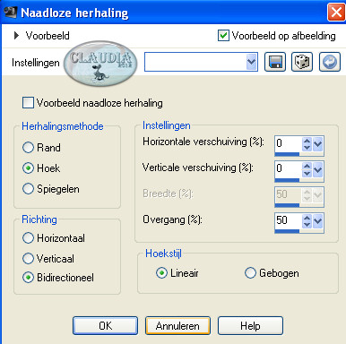 Instellingen Afbeeldingseffect - Naadloze herhaling