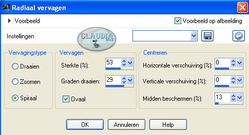 Instellingen Radiaal vervagen