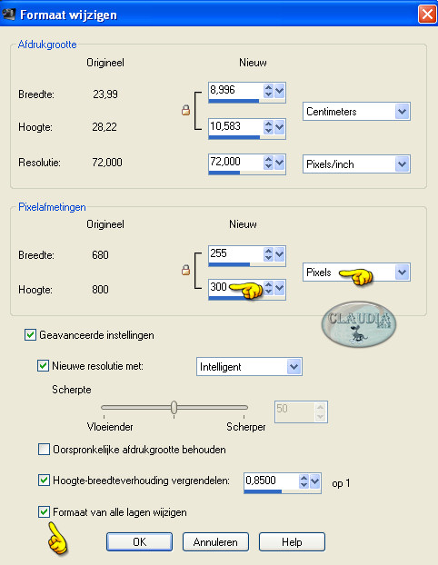 Instellingen wijzigen van formaat