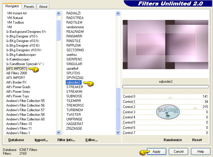 Instellingen filter [AFS IMPORT] - sqborder2