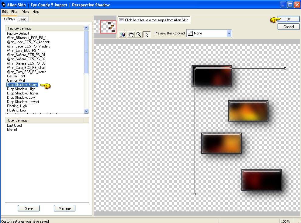 Instellingen filter Eye Candy 5 : Impact - Perspective Shadow