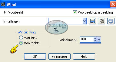 Instellingen Vervormingseffect - Wind