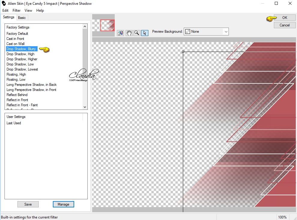 Instellingen filter Eye Candy 5 : Impact - Perspective Shadow