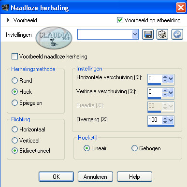 Instellingen Afbeeldingseffect - Naadloze herhaling