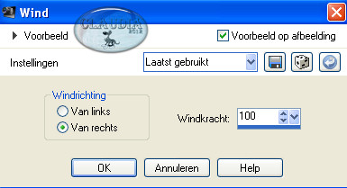Instellingen Vervormingseffect - Wind