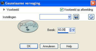 Instellingen Gaussiaanse vervaging