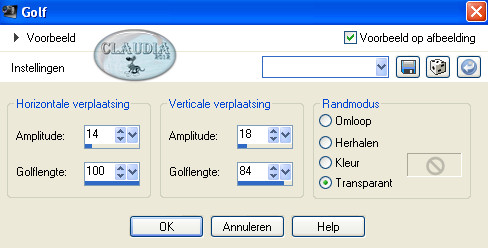 Instellingen Vervormingseffect - Golf