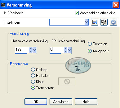 Instellingen Afbeeldingseffect - Verschuiving