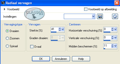 Instellingen Radiaal vervagen