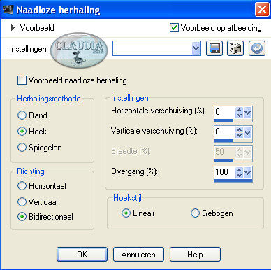 Instellingen Abeeldingseffect - Naadloze herhaling