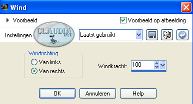 Instellingen Vervormingseffect - Wind