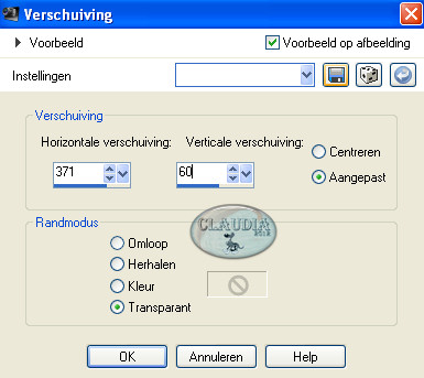 Instellingen Afbeeldingseffect - Verschuiving