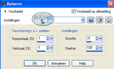 Instellingen Vervormingseffect - Bolvorm