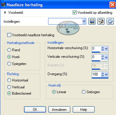 Instellingen Afbeeldingseffect - Naadloze herhaling