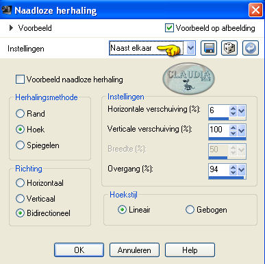 Instellingen Afbeeldingseffect - Naadloze herhaling