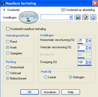 Instellingen Afbeeldingseffect - Naadloze herhaling