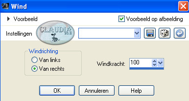 Instellingen Vervormingseffect - Wind