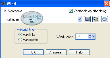Instellingen Vervormingseffect - Wind