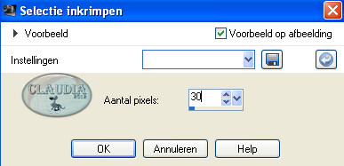 Instelling Inkrimpen van selectie