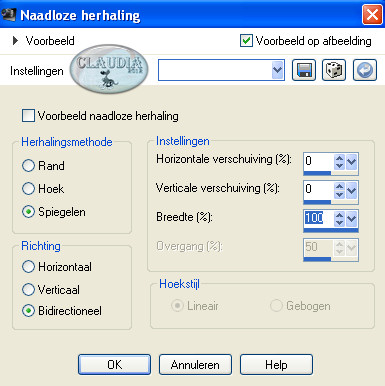 Instellingen Afbeeldingseffect - Naadloze herhaling