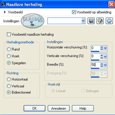 Instellingen Afbeeldingseffect - Naadloze herhaling