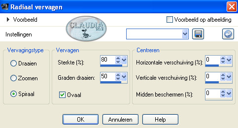 Instellingen Radiaal vervagen