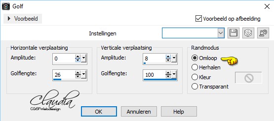 Instellingen Vervormingseffect - Golf