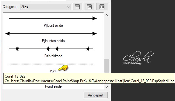 Instellingen Pengereedschap