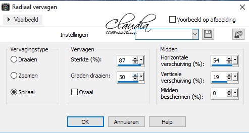 Instellingen Radiaal vervagen 