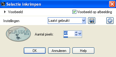 Instelling Inkrimpen van selectie