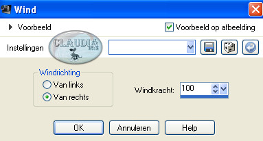 Instellingen Vervormingseffect - Wind