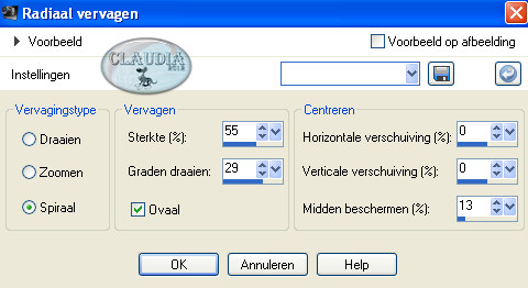 Instellingen Radiaal vervagen