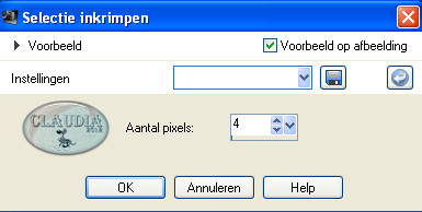 Instelling Inkrimpen van selectie