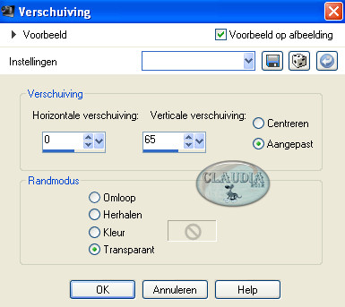 Instelliingen Afbeeldingseffect - Verschuiving