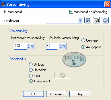 Instellingen Afbeeldingseffect - Verschuiving