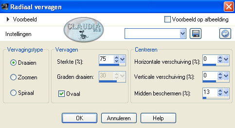 Instellingen Radiaal vervagen