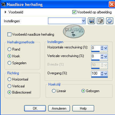 Instellingen Afbeeldingseffect - Naadloze herhaling