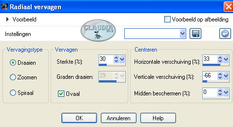 Instellingen Radiaal vervagen