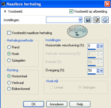 Instellingen Afbeeldingseffect - Naadloze herhaling